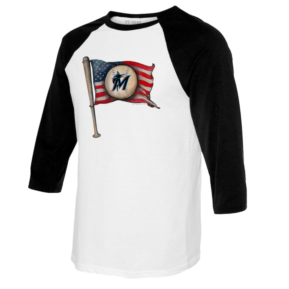 Miami Marlins Tiny Turnip Youth Baseball Flag Raglan 3/4 Sleeve T-Shirt - MLB T-shirts