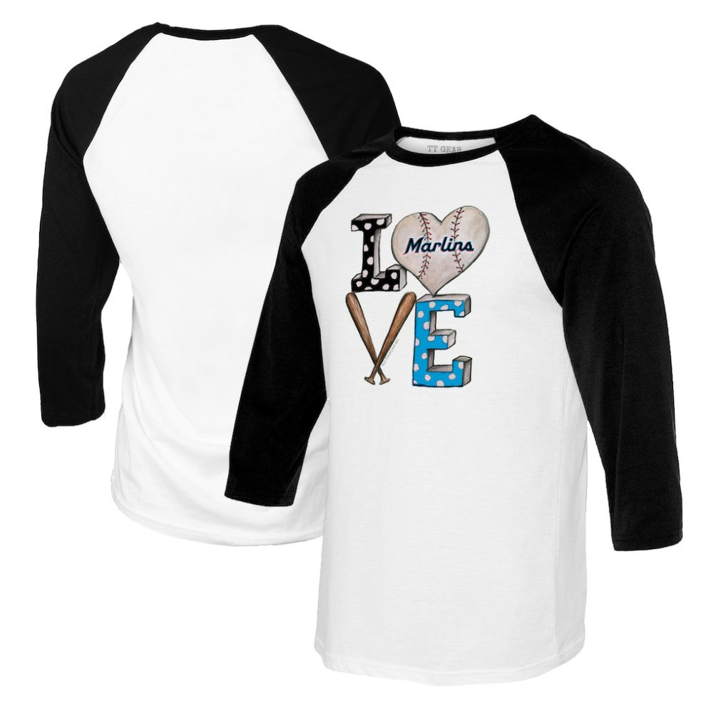 Miami Marlins Tiny Turnip Women's Baseball Love Raglan 3/4-Sleeve T-Shirt - MLB T-shirts