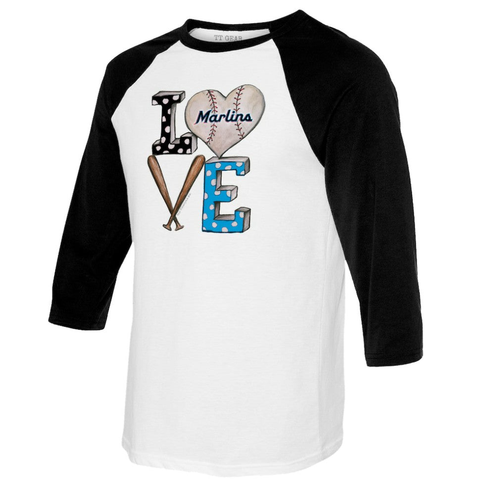 Miami Marlins Tiny Turnip Women's Baseball Love Raglan 3/4-Sleeve T-Shirt - MLB T-shirts
