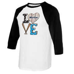 Miami Marlins Tiny Turnip Women's Baseball Love Raglan 3/4-Sleeve T-Shirt - MLB T-shirts