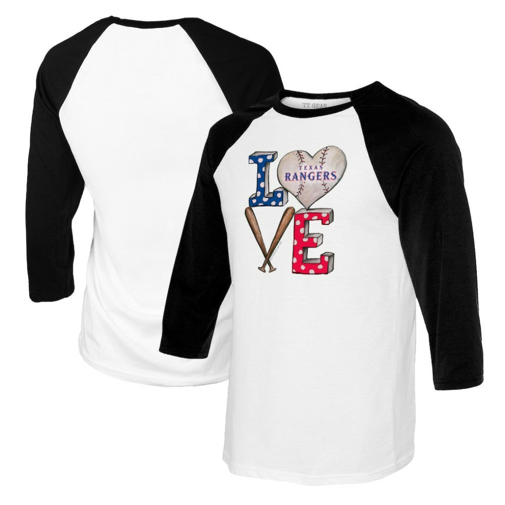 Texas Rangers Tiny Turnip Women's Baseball Love Raglan 3/4-Sleeve T-Shirt - MLB T-shirts