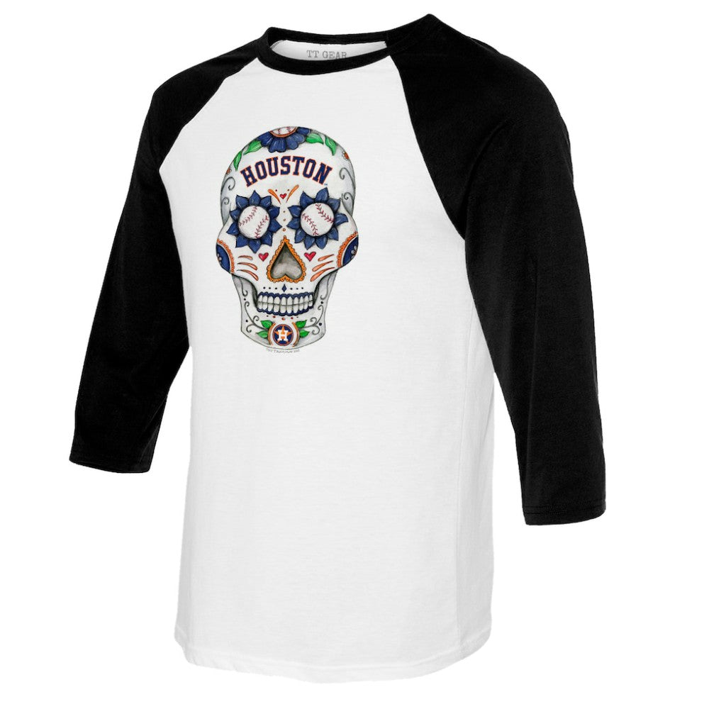 Houston Astros Tiny Turnip Women's Sugar Skull 3/4-Sleeve Raglan T-Shirt - MLB T-shirts