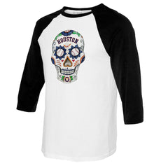Houston Astros Tiny Turnip Women's Sugar Skull 3/4-Sleeve Raglan T-Shirt - MLB T-shirts