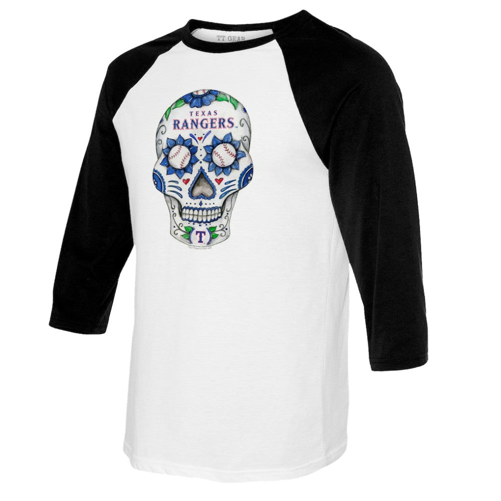 Texas Rangers Tiny Turnip Women's Sugar Skull 3/4-Sleeve Raglan T-Shirt - MLB T-shirts