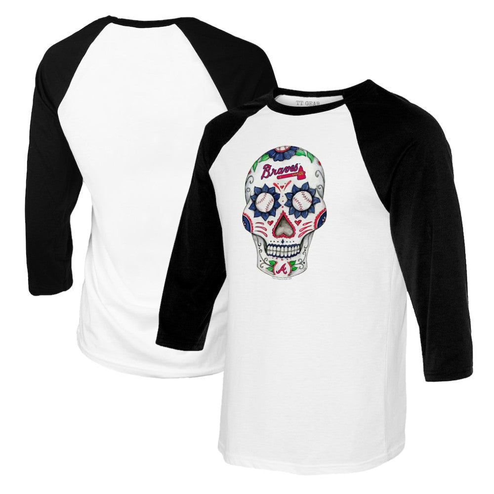 Atlanta Braves Tiny Turnip Youth Sugar Skull Raglan 3/4 Sleeve T-Shirt - MLB T-shirts