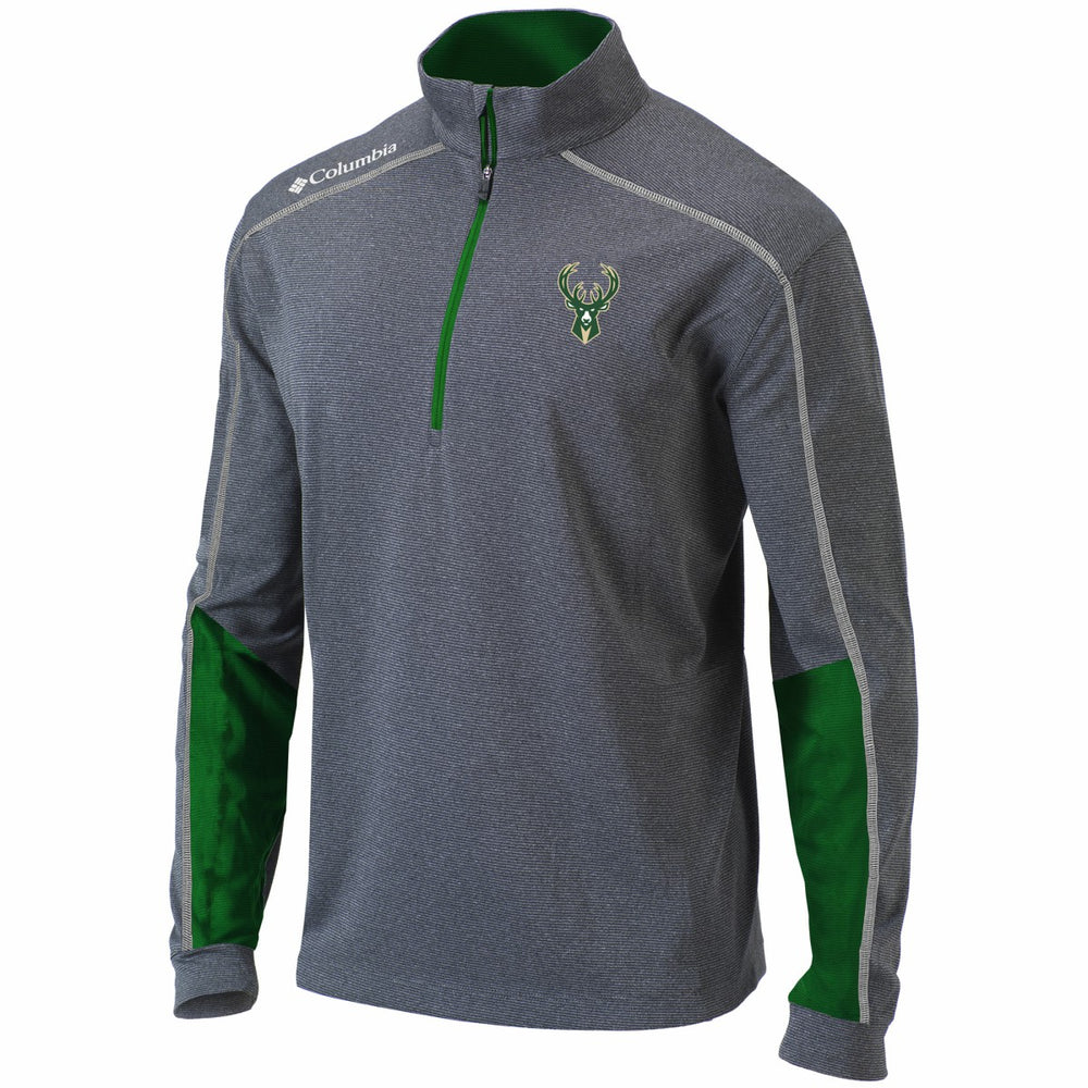 Heathered Gray/Green Milwaukee Bucks Omni-Wick Shotgun 2.0 Quarter-Zip Pullover Top | NBA
