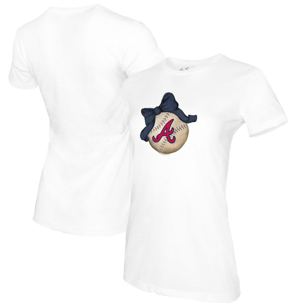 Atlanta Braves Tiny Turnip Women's Baseball Bow T-Shirt - MLB T-shirts