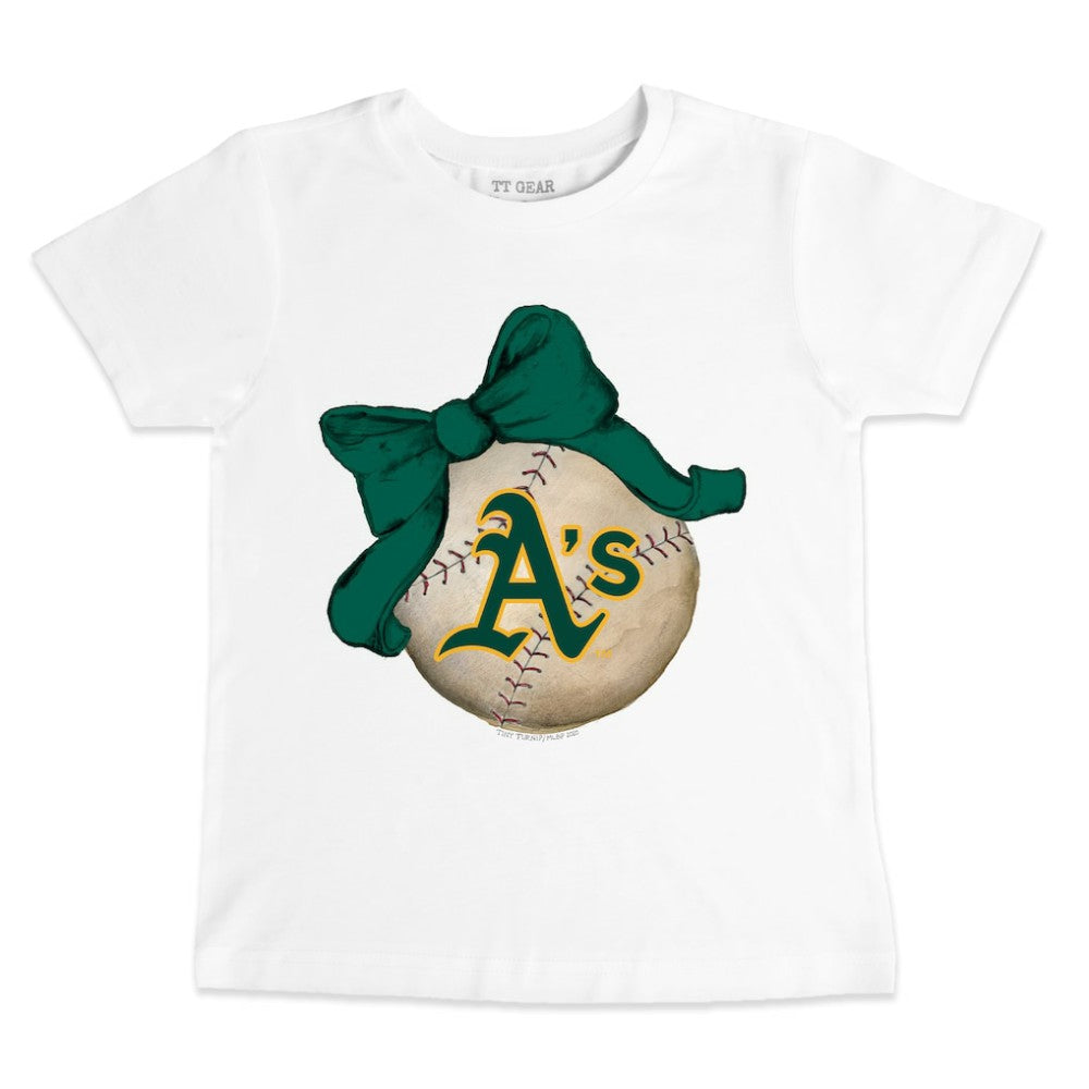Athletics Tiny Turnip Youth Baseball Bow T-Shirt - MLB T-shirts