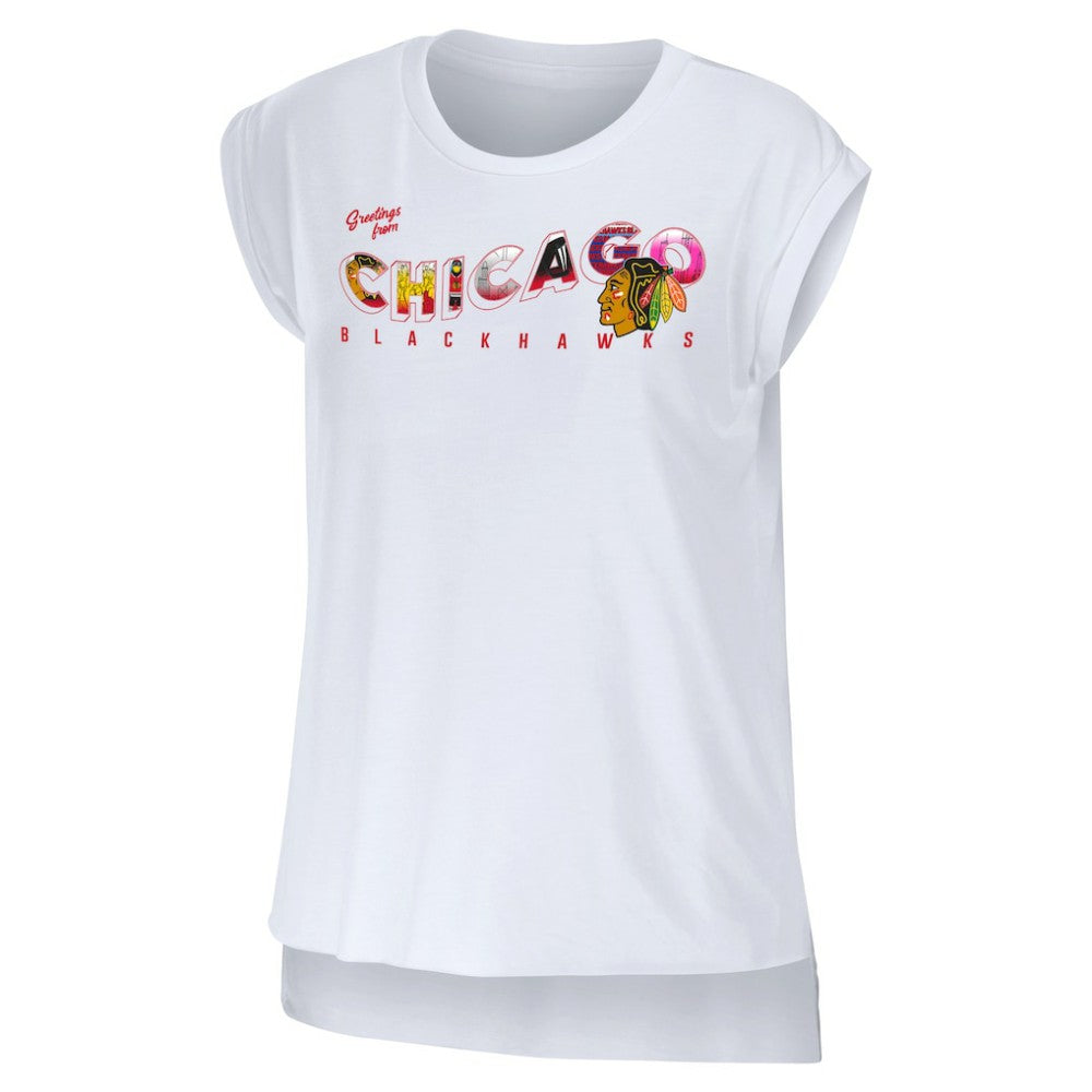 Chicago Blackhawks WEAR by Erin Andrews Women's Greetings From Muscle T-Shirt -  NHL T-shirts
