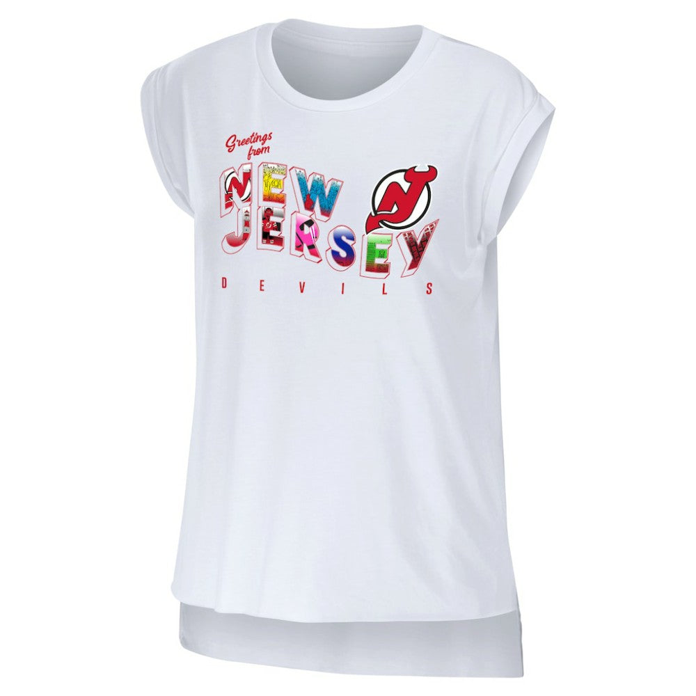 New Jersey Devils WEAR by Erin Andrews Women's Greetings From Muscle T-Shirt -  NHL T-shirts