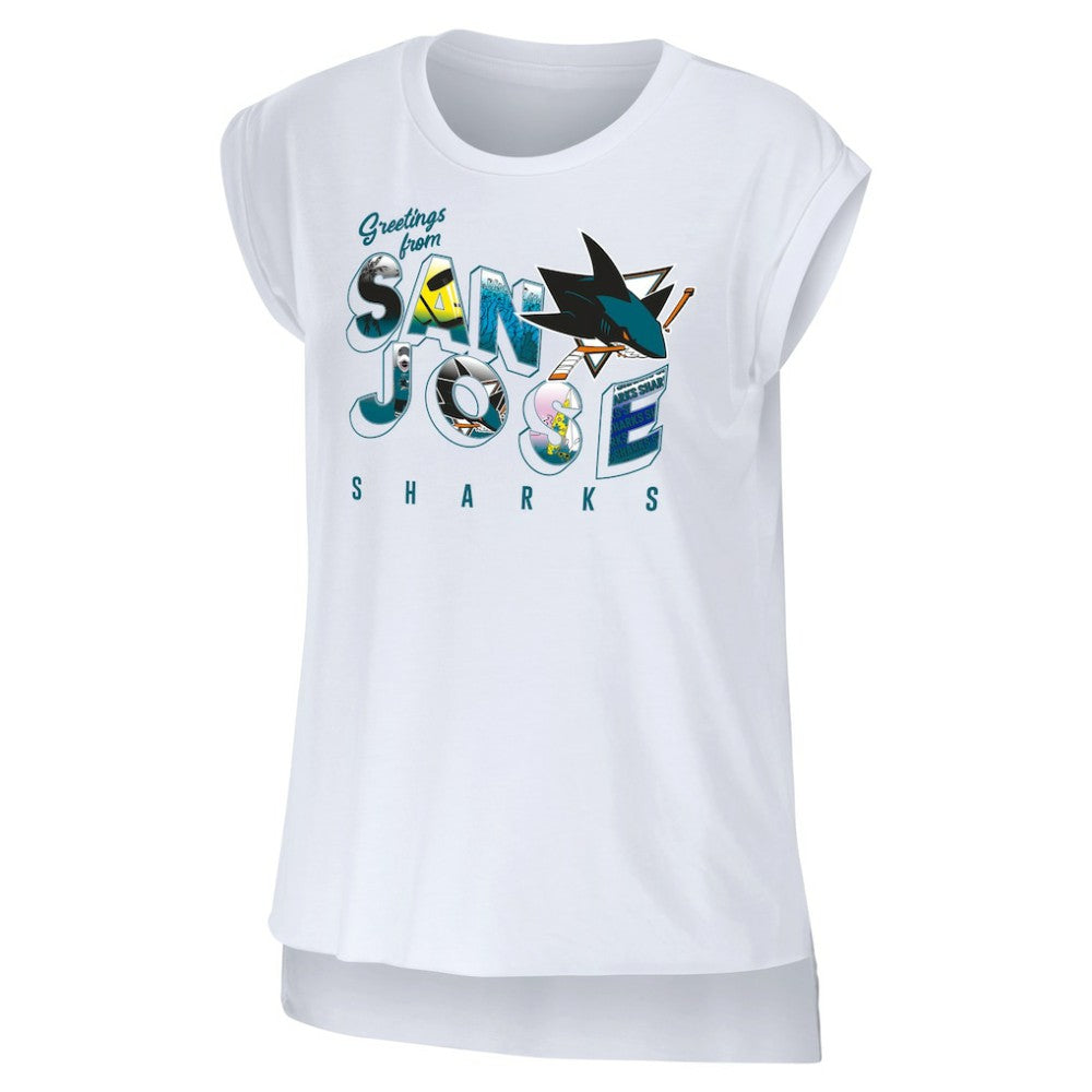 San Jose Sharks WEAR by Erin Andrews Women's Greetings From Muscle T-Shirt -  NHL T-shirts