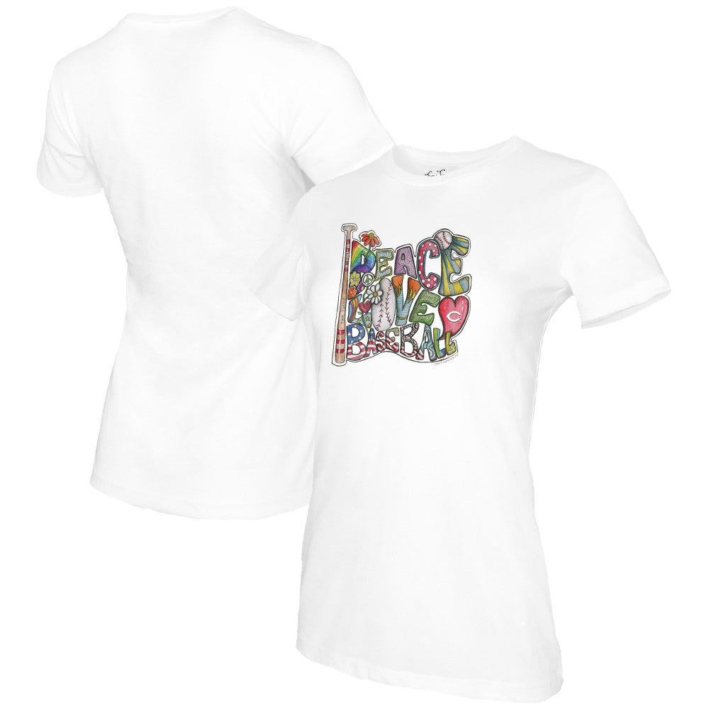 Cincinnati Reds Tiny Turnip Women's Peace Love Baseball T-Shirt - MLB T-shirts