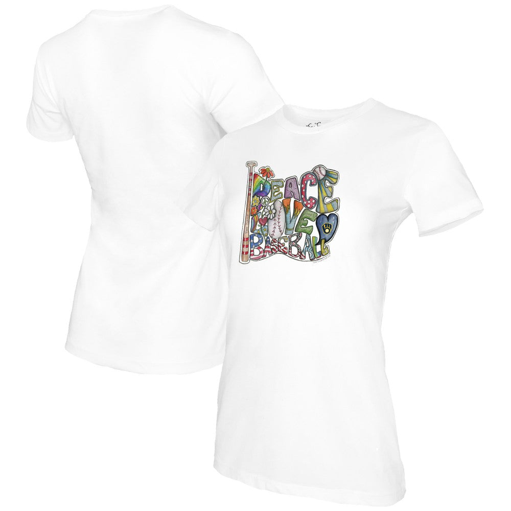 Milwaukee Brewers Tiny Turnip Women's Peace Love Baseball T-Shirt - MLB T-shirts