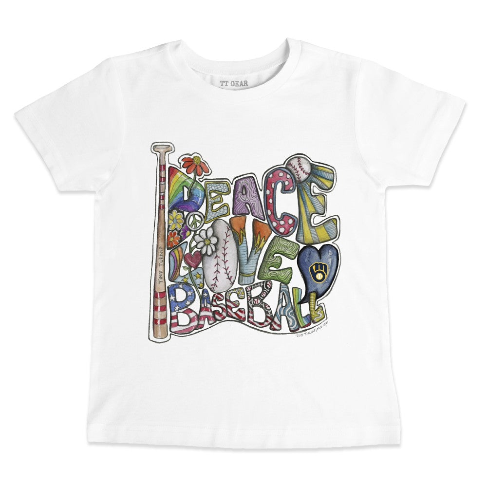 Milwaukee Brewers Tiny Turnip Youth Peace Love Baseball T-Shirt - MLB T-shirts