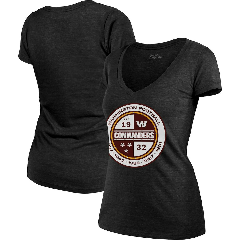 Washington Commanders Majestic Threads Women's Bling Tri-Blend V-Neck T-Shirt | NFL Discount