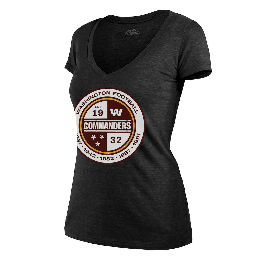 Washington Commanders Majestic Threads Women's Bling Tri-Blend V-Neck T-Shirt | NFL Discount