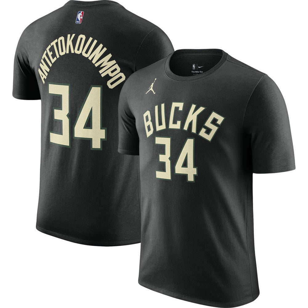 Black Giannis Antetokounmpo Milwaukee Bucks Jordan Brand 2022/23 Statement Edition Name & Number T-Shirt | NBA