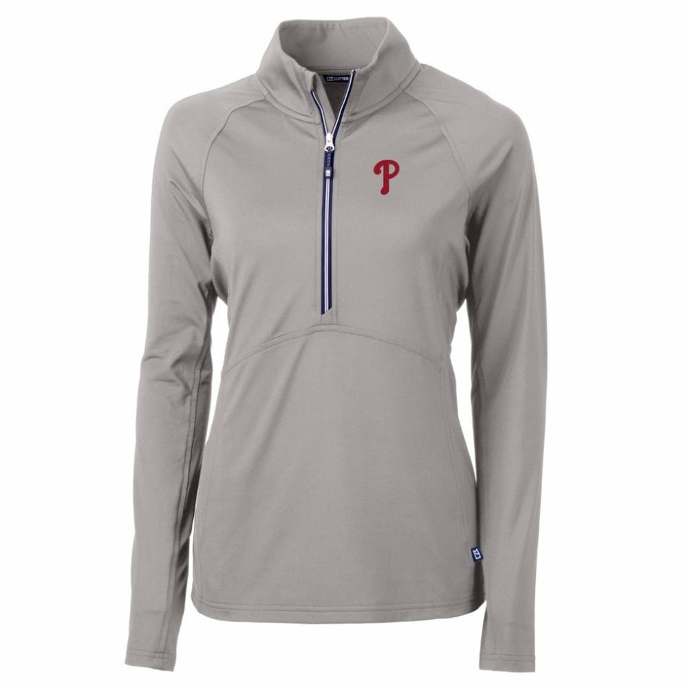 Philadelphia Phillies Cutter & Buck Women's Adapt Eco Knit Stretch Half-Zip Pullover Top - MLB Pullover