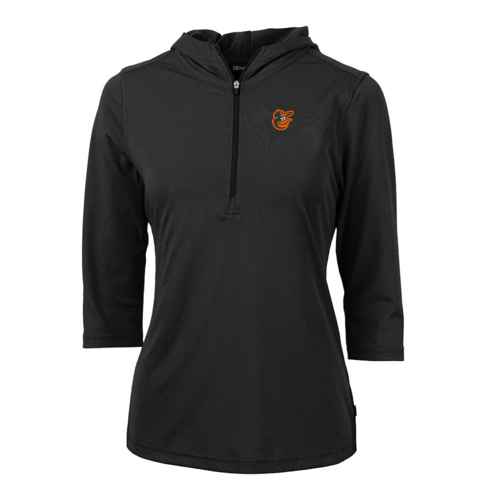 Baltimore Orioles Cutter & Buck Women's Virtue Eco Pique 3/4 Sleeve Half-Zip Pullover Hoodie - MLB Hoodies