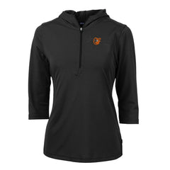Baltimore Orioles Cutter & Buck Women's Virtue Eco Pique 3/4 Sleeve Half-Zip Pullover Hoodie - MLB Hoodies