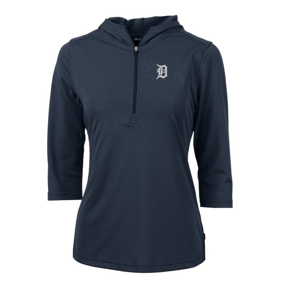 Detroit Tigers Cutter & Buck Women's Virtue Eco Pique 3/4 Sleeve Half-Zip Pullover Hoodie - MLB Hoodies