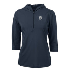 Detroit Tigers Cutter & Buck Women's Virtue Eco Pique 3/4 Sleeve Half-Zip Pullover Hoodie - MLB Hoodies