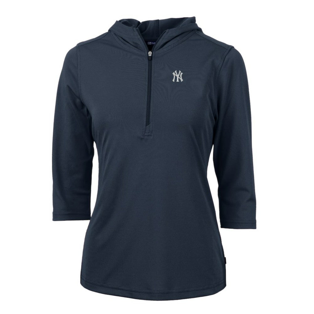 New York Yankees Cutter & Buck Women's Virtue Eco Pique 3/4 Sleeve Half-Zip Pullover Hoodie - MLB Hoodies
