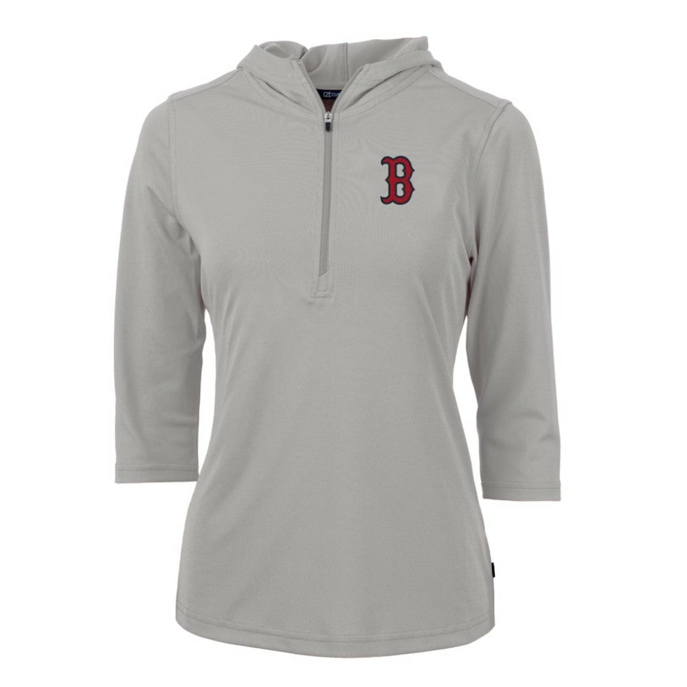 Boston Red Sox Cutter & Buck Women's Virtue Eco Pique 3/4 Sleeve Half-Zip Pullover Hoodie - MLB Hoodies