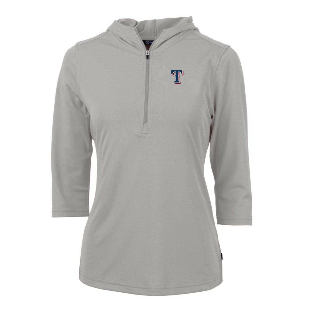 Texas Rangers Cutter & Buck Women's Virtue Eco Pique 3/4 Sleeve Half-Zip Pullover Hoodie - MLB Hoodies