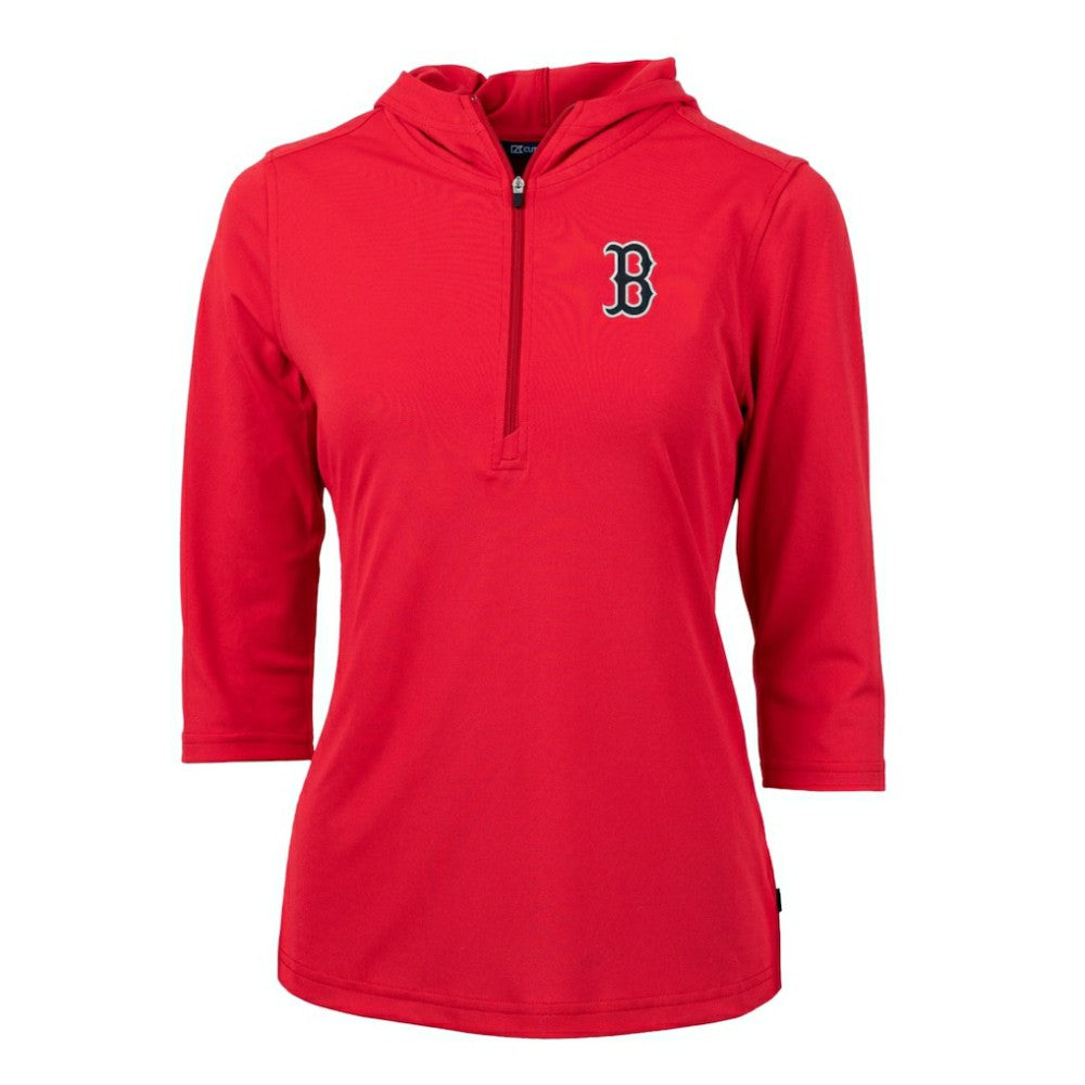 Boston Red Sox Cutter & Buck Women's Virtue Eco Pique 3/4 Sleeve Half-Zip Pullover Hoodie - MLB Hoodies