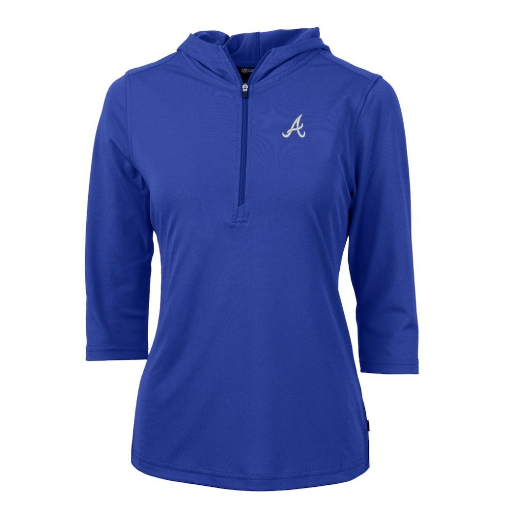Atlanta Braves Cutter & Buck Women's Virtue Eco Pique 3/4 Sleeve Half-Zip Pullover Hoodie - MLB Hoodies