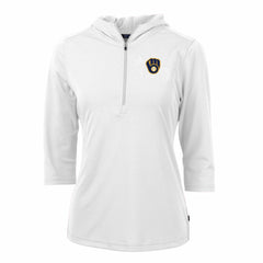 Milwaukee Brewers Cutter & Buck Women's Virtue Eco Pique 3/4 Sleeve Half-Zip Pullover Hoodie - MLB Hoodies