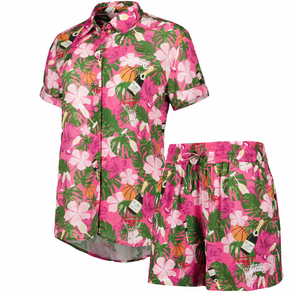 Pink Los Angeles Lakers Lusso Women's Finley-Frankie Party Top & Shorts Set | NBA