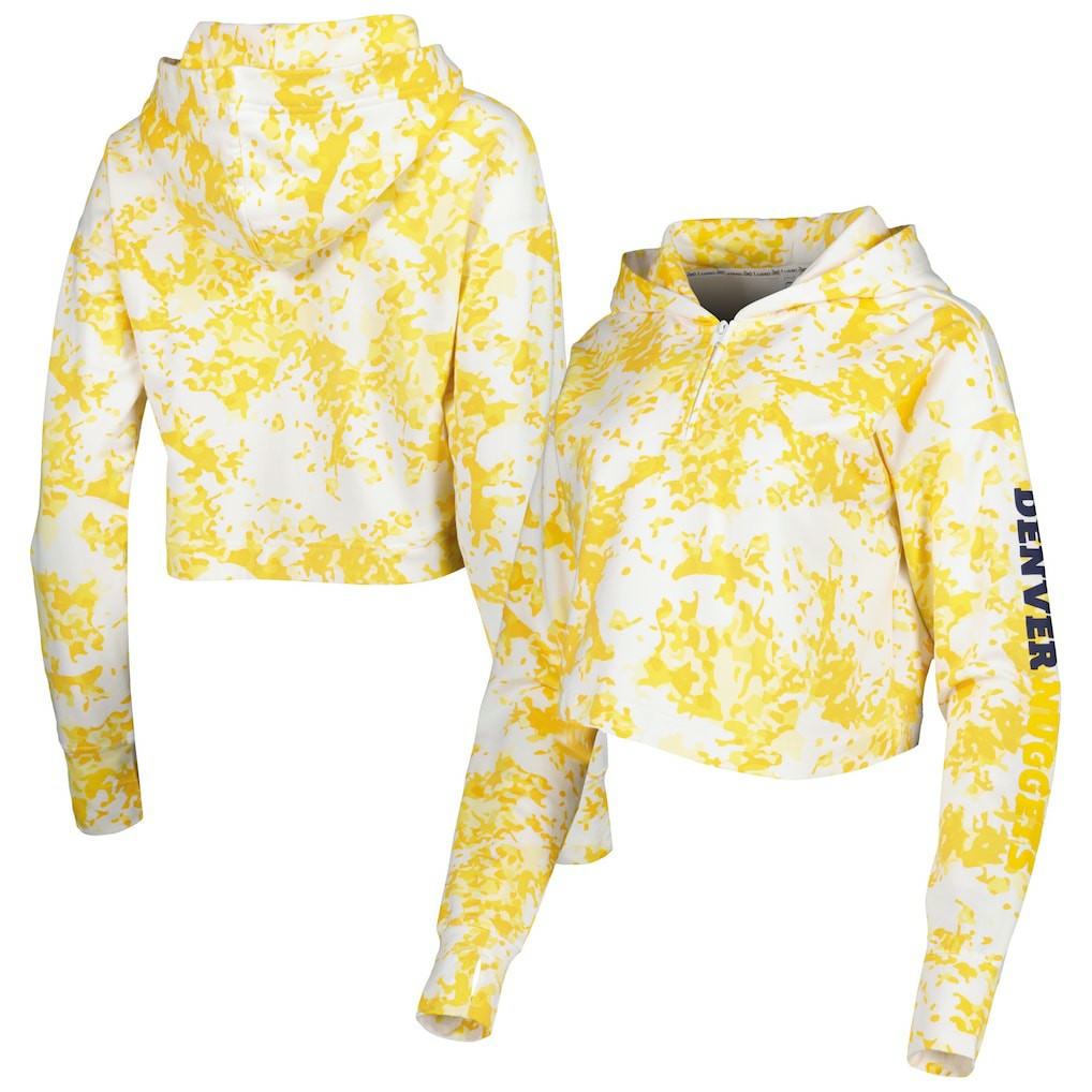Gold/White Denver Nuggets Lusso Women's Maia Tri-Blend Cropped Quarter-Zip Top sale | NBA