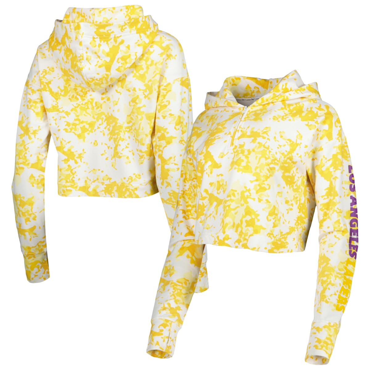 Gold/White Los Angeles Lakers Lusso Women's Maia Tri-Blend Cropped Quarter-Zip Top | NBA