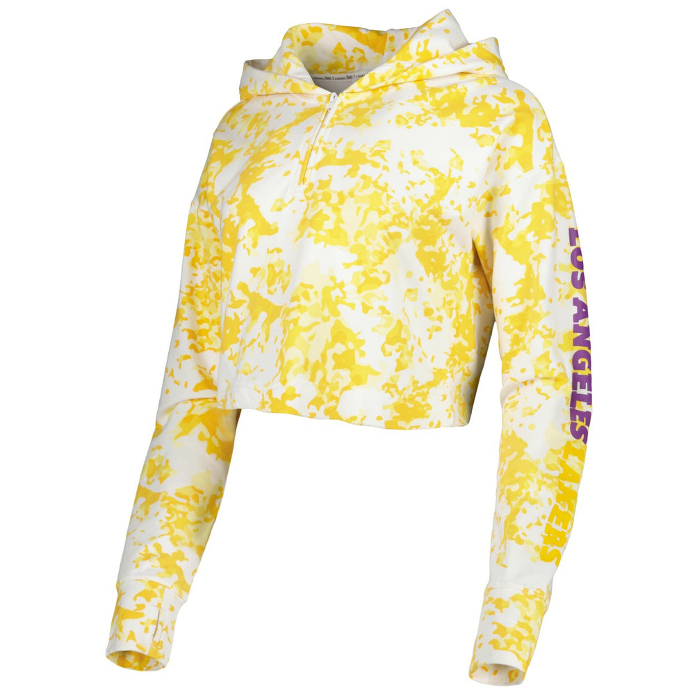 Gold/White Los Angeles Lakers Lusso Women's Maia Tri-Blend Cropped Quarter-Zip Top | NBA