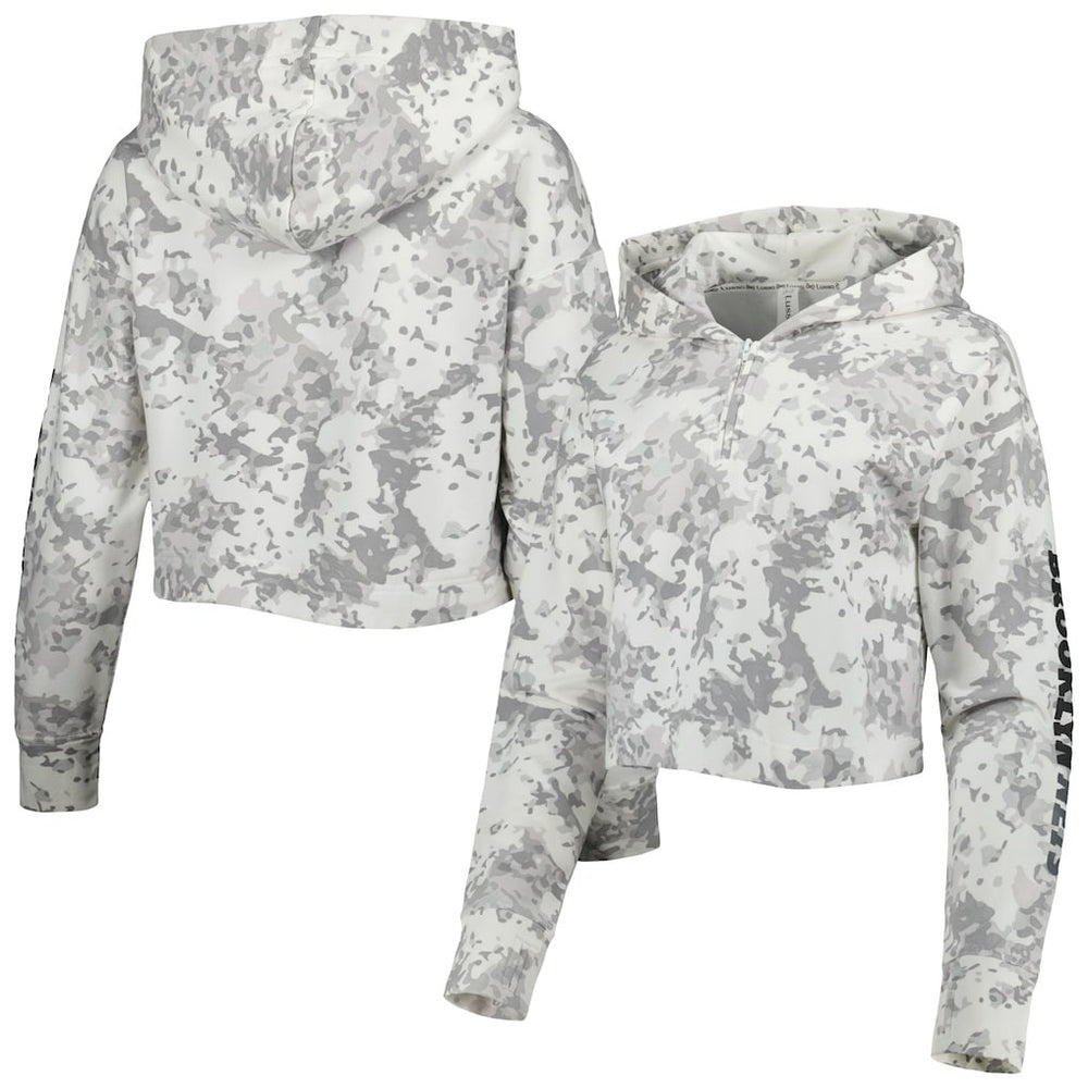 Gray/White Brooklyn Nets Lusso Women's Maia Tri-Blend Cropped Quarter-Zip Top | NBA