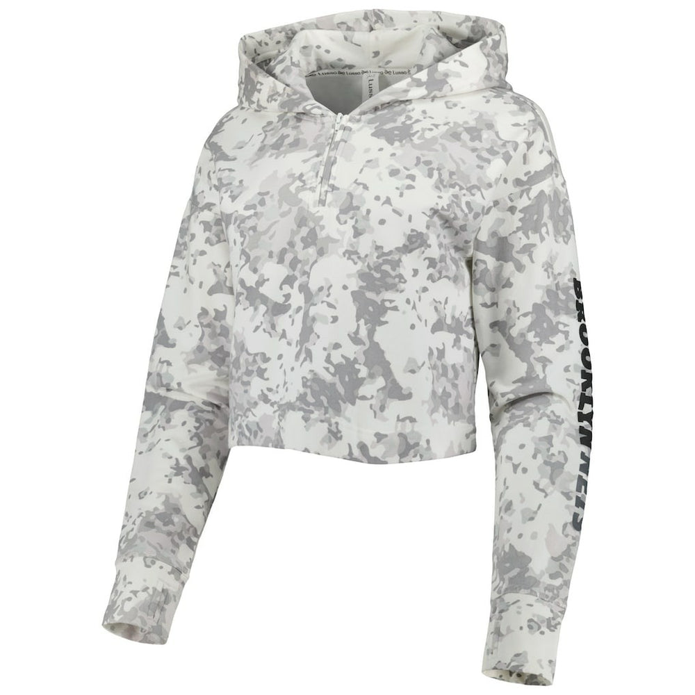 Gray/White Brooklyn Nets Lusso Women's Maia Tri-Blend Cropped Quarter-Zip Top | NBA