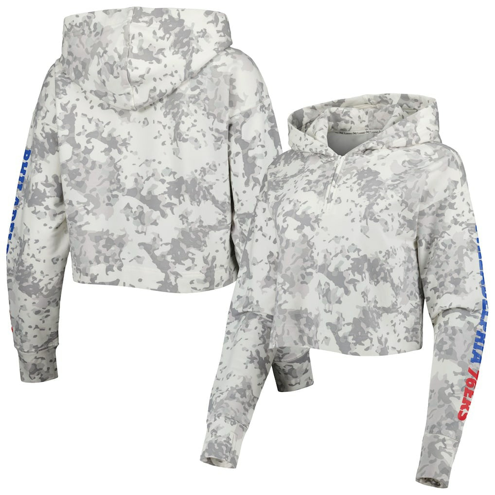 Gray/White Philadelphia 76ers Lusso Women's Maia Tri-Blend Cropped Quarter-Zip Top | NBA