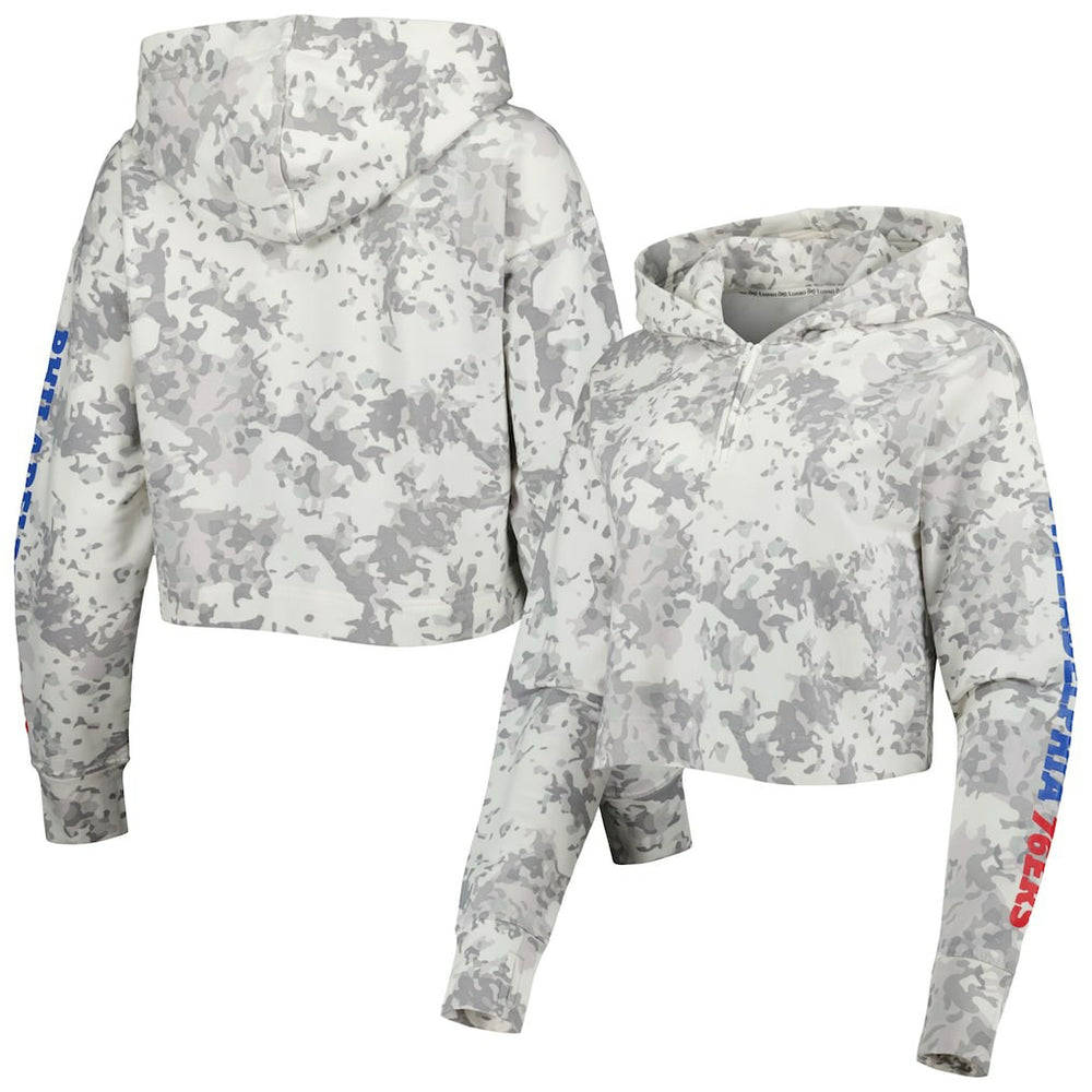 Gray/White Philadelphia 76ers Lusso Women's Maia Tri-Blend Cropped Quarter-Zip Top | NBA