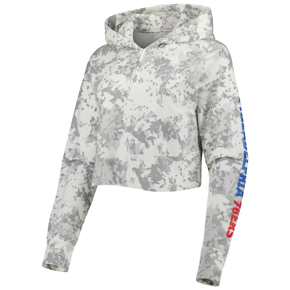 Gray/White Philadelphia 76ers Lusso Women's Maia Tri-Blend Cropped Quarter-Zip Top | NBA