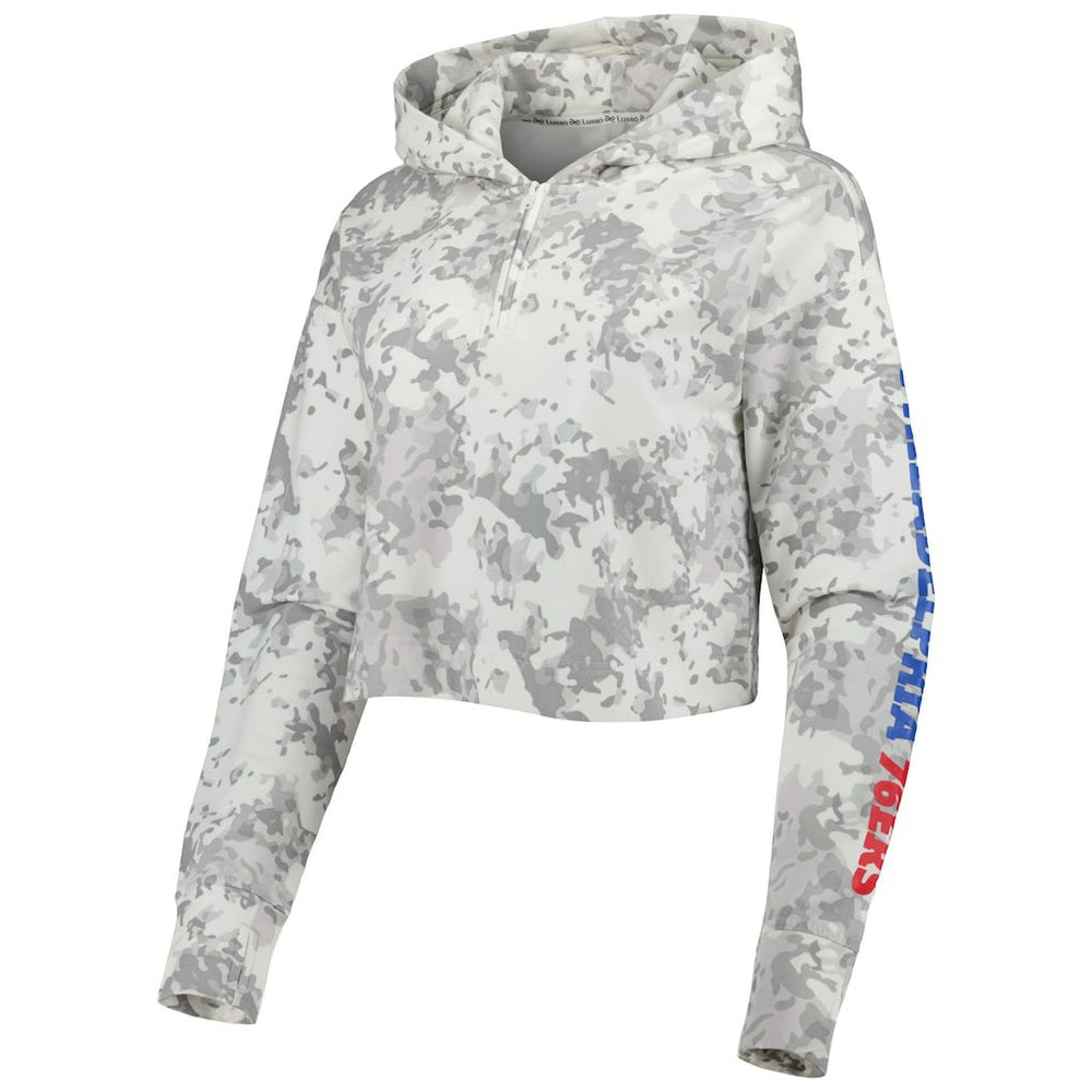 Gray/White Philadelphia 76ers Lusso Women's Maia Tri-Blend Cropped Quarter-Zip Top | NBA