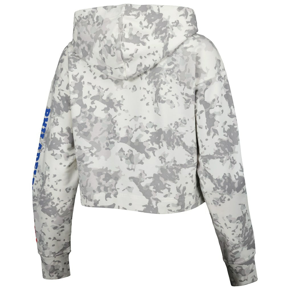 Gray/White Philadelphia 76ers Lusso Women's Maia Tri-Blend Cropped Quarter-Zip Top | NBA