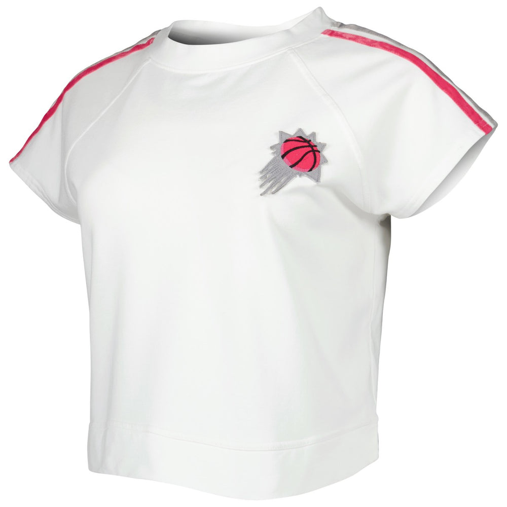White Phoenix Suns Lusso Women's Margot Cropped Tri-Blend Cap Sleeve Sweatshirt | NBA