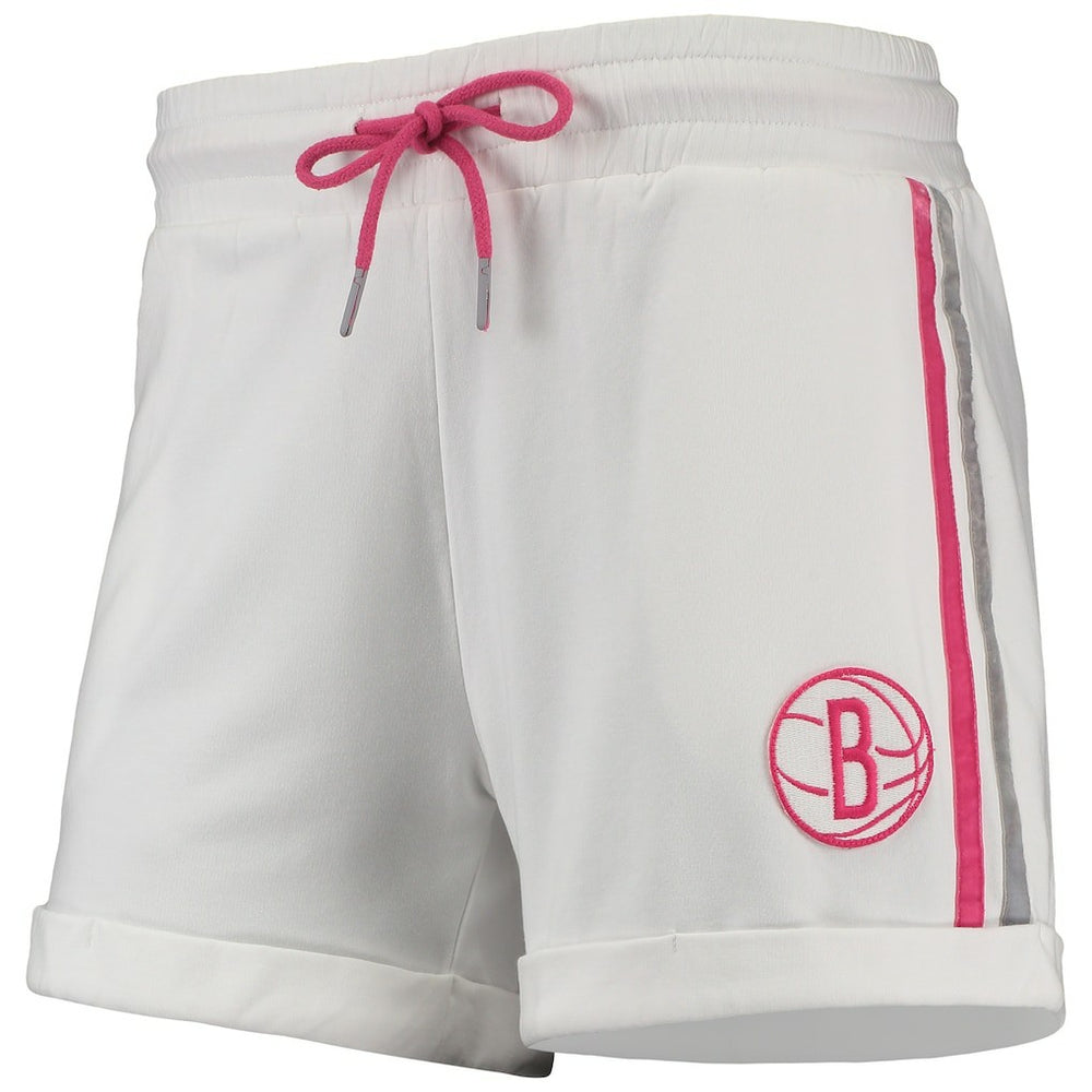 White/Pink Brooklyn Nets Lusso Women's Melody Cuffed Tri-Blend Shorts | NBA