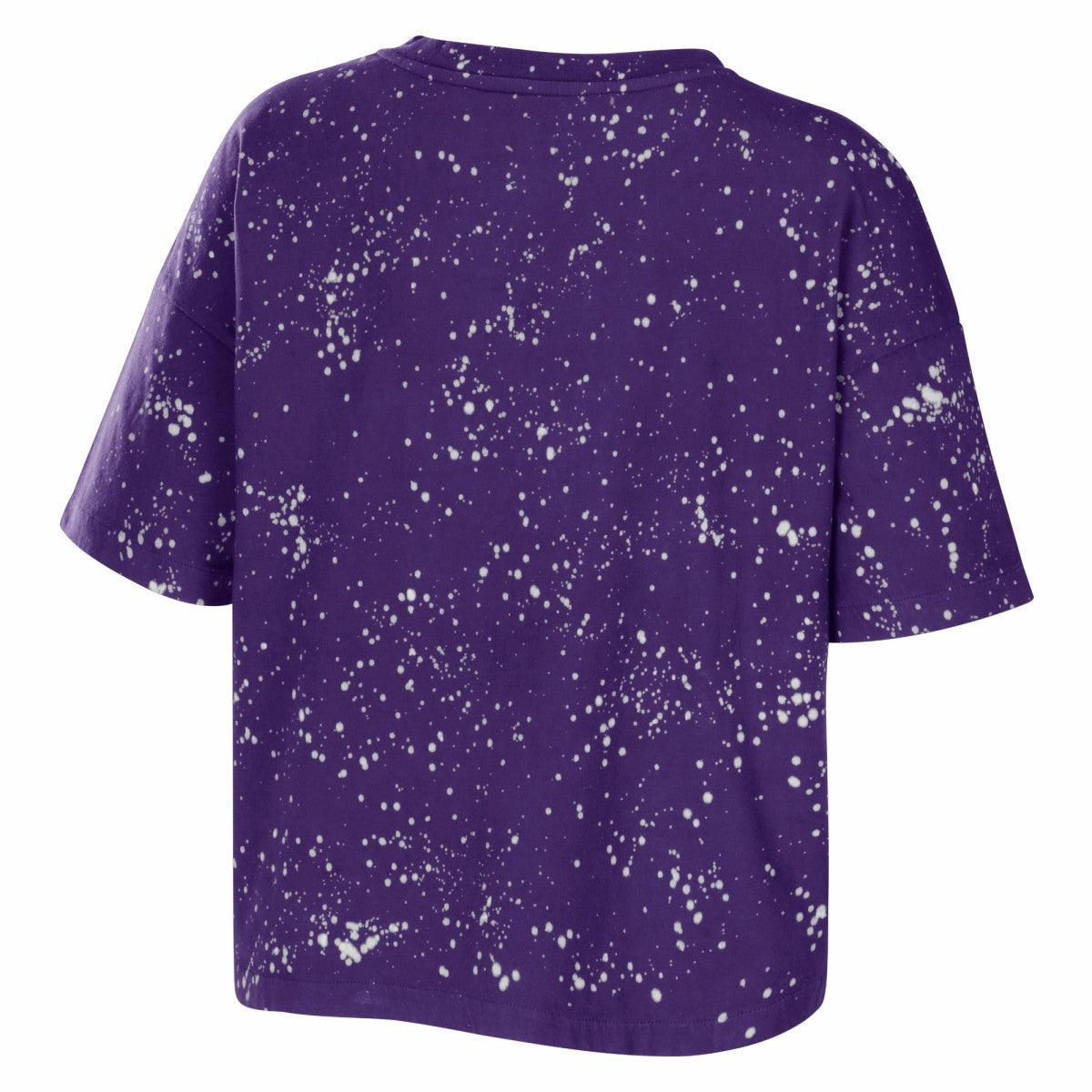 Purple Los Angeles Lakers WEAR by Erin Andrews Women's Bleach Splatter Notch Neck T-Shirt | NBA