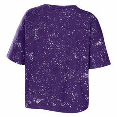 Purple Los Angeles Lakers WEAR by Erin Andrews Women's Bleach Splatter Notch Neck T-Shirt | NBA