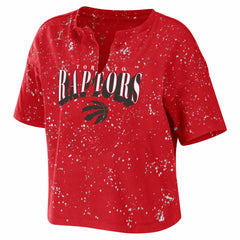 Red Toronto Raptors WEAR by Erin Andrews Women's Bleach Splatter Notch Neck T-Shirt | NBA