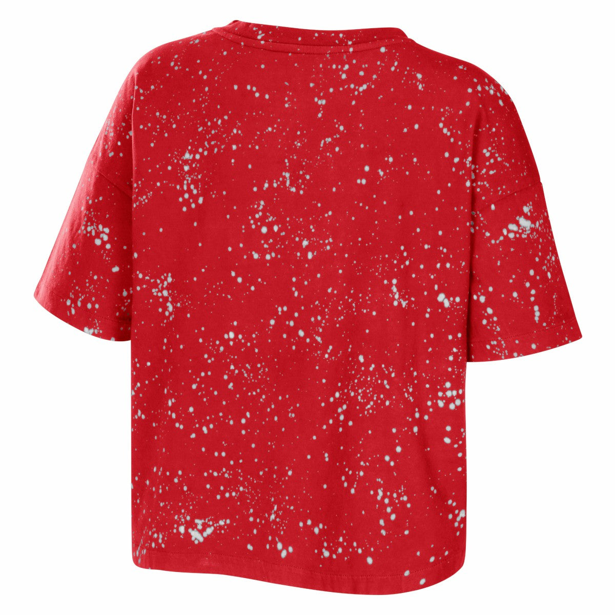 Red Toronto Raptors WEAR by Erin Andrews Women's Bleach Splatter Notch Neck T-Shirt | NBA