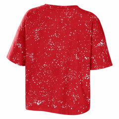 Red Toronto Raptors WEAR by Erin Andrews Women's Bleach Splatter Notch Neck T-Shirt | NBA